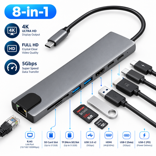 USB Type C Hub 8-in-1